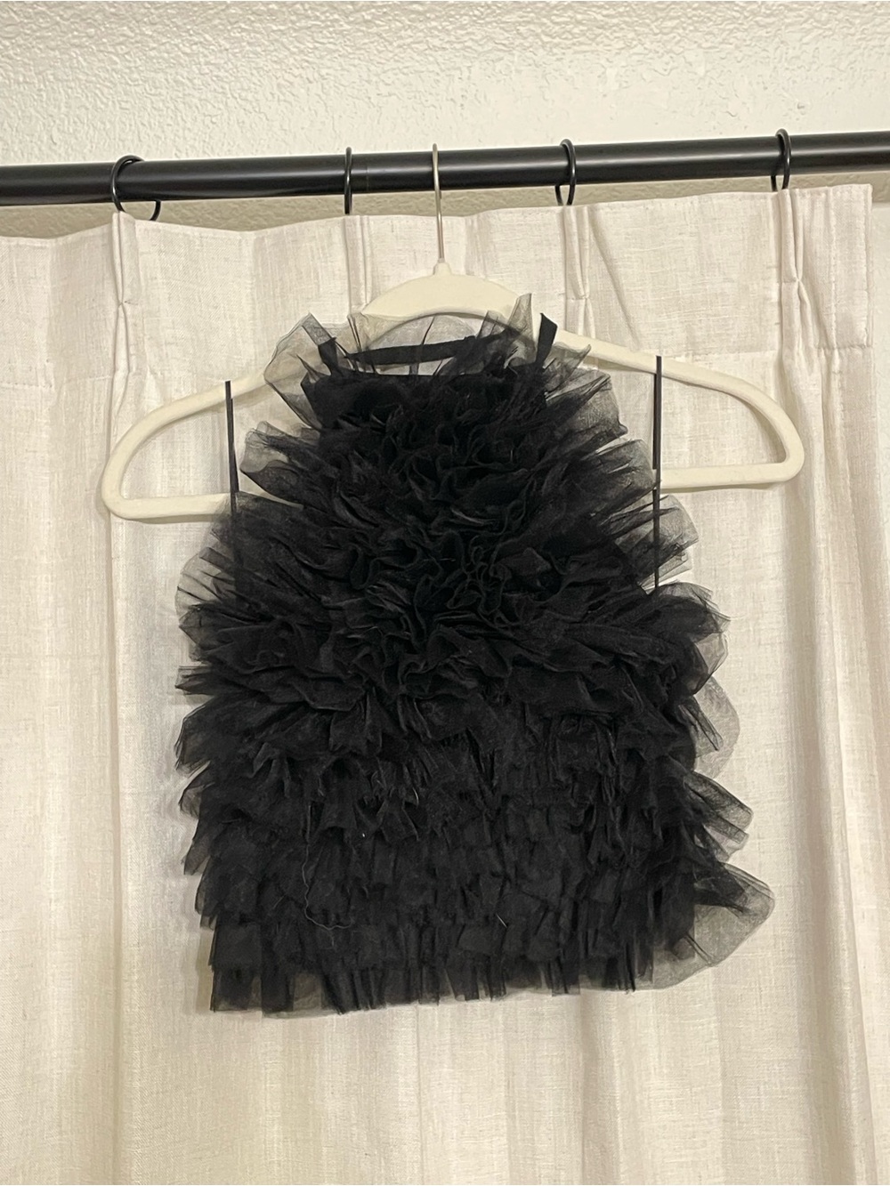 Zara Black Ruffled Tulle Halter Camisole